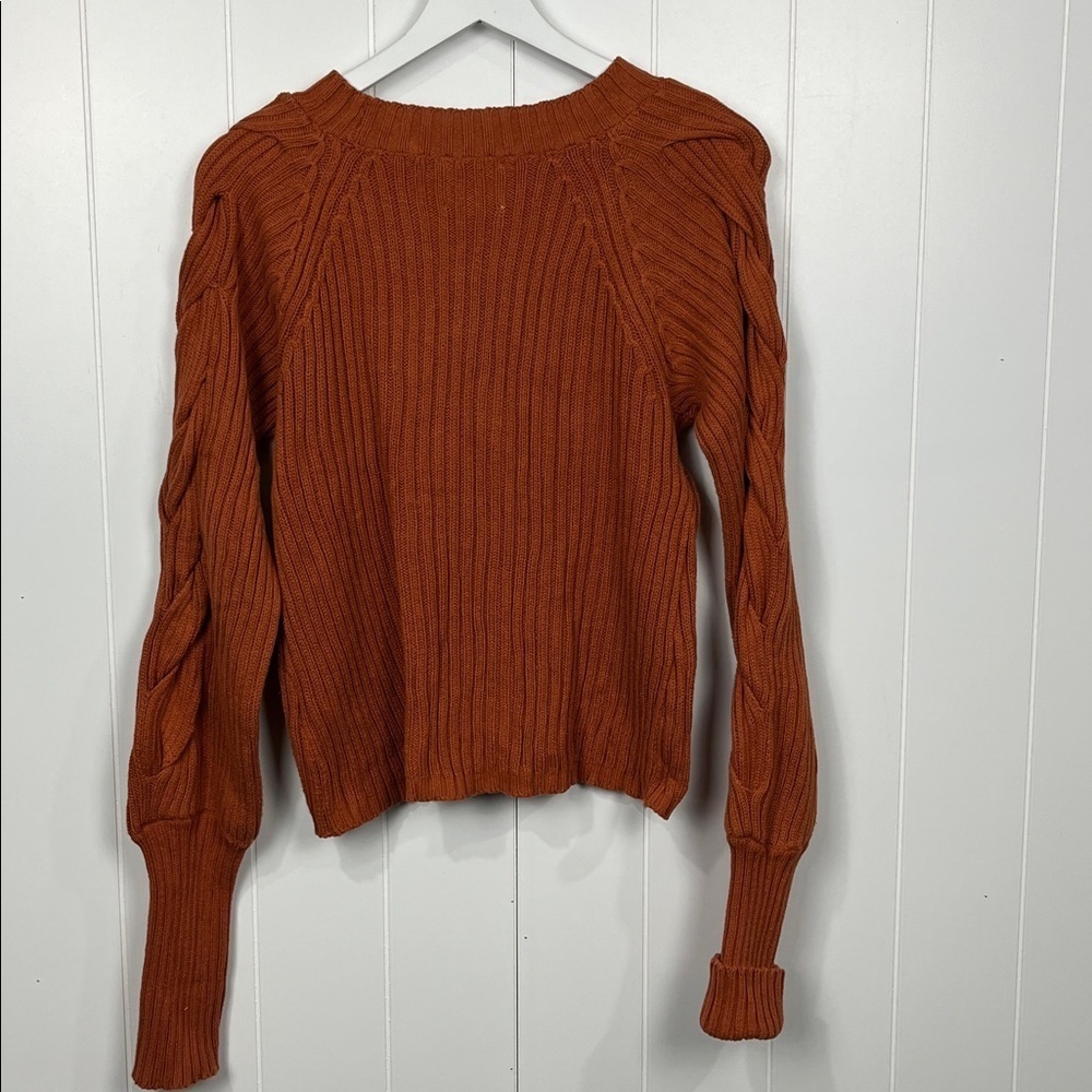 J. Flower Boutique Womens Sweater M Rust Crew Neck Cable Knit 100% Cotton Trendy - Picture 10 of 13